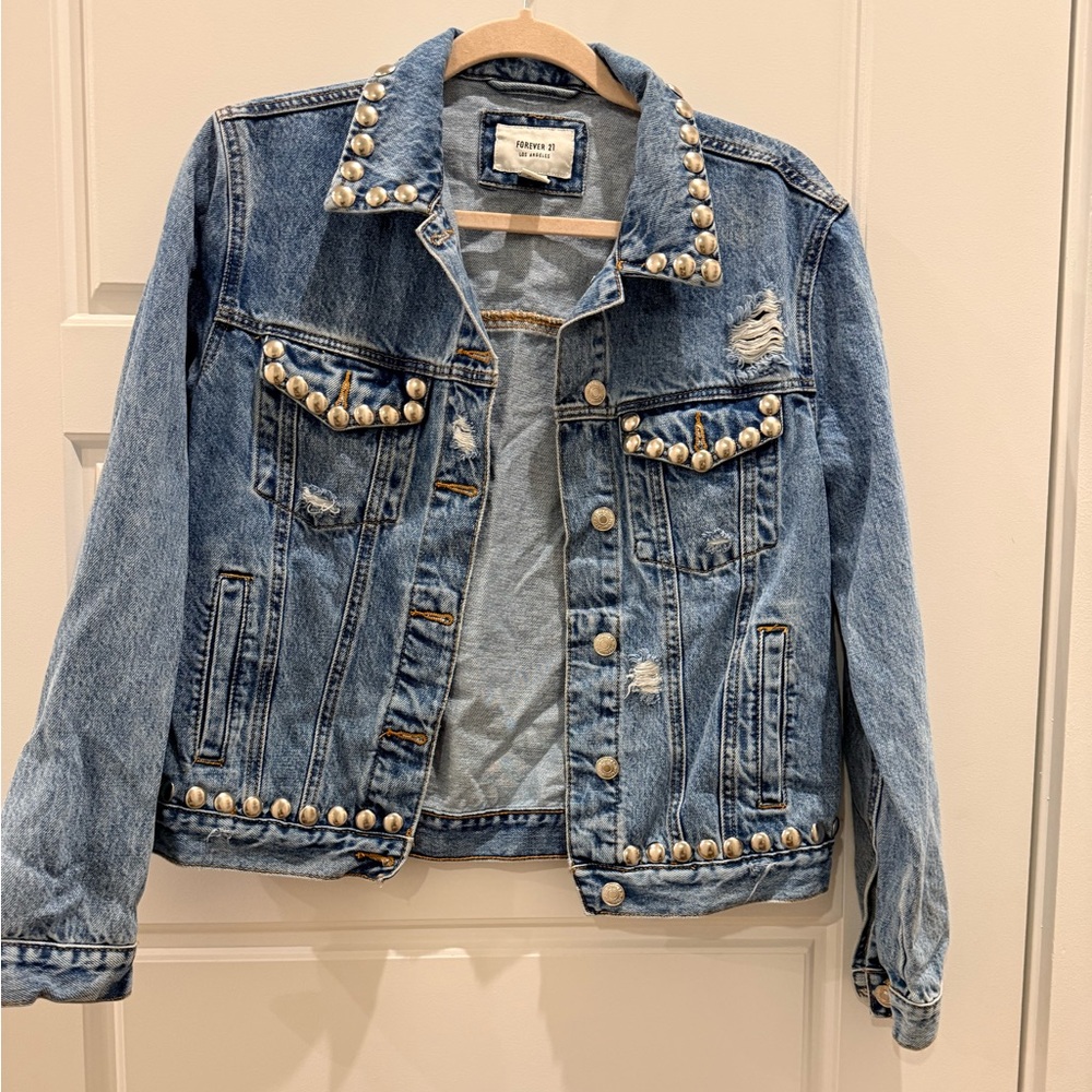 Forever 21 Blue Studded Jean Jacket